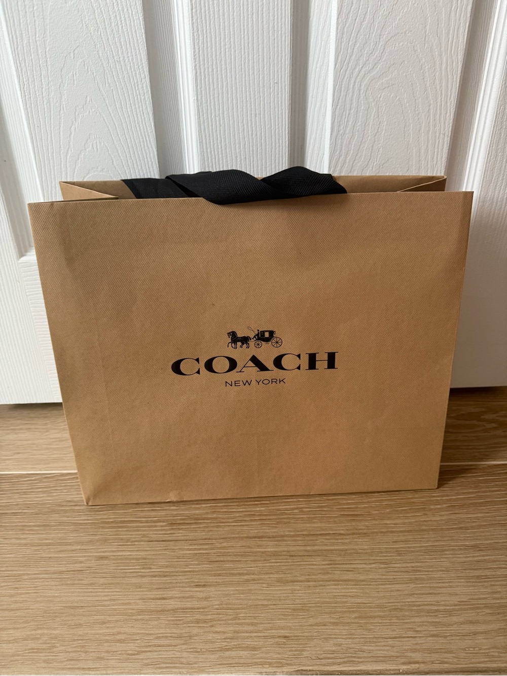 COACH Retail Store Paper Shopping Bag in Brown with Black Handles